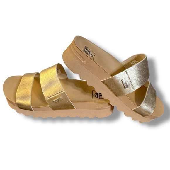 Reef Cushion Vista Hi Womens Platform Slide Sandals Metallic Golden Hour Size 8 - Picture 2 of 10